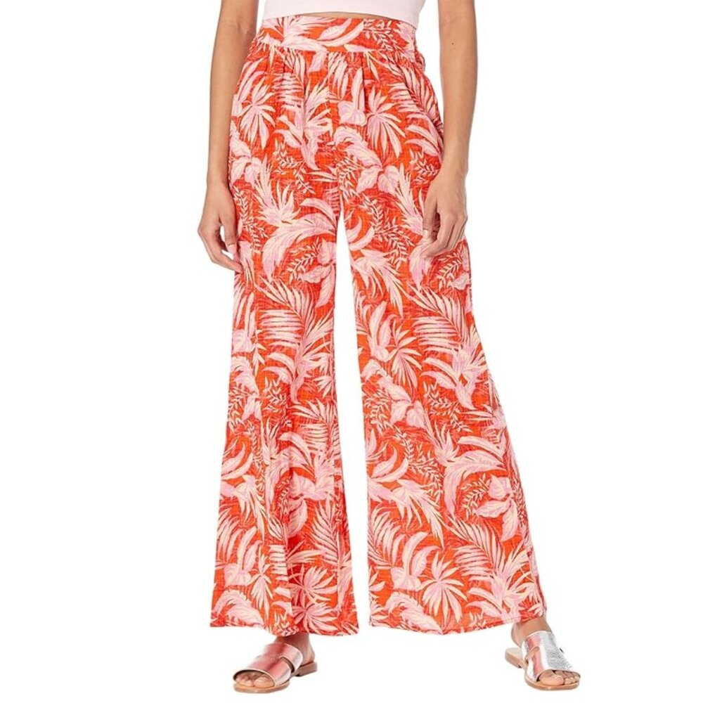 Rip Curl Sun Rays Wide Leg Beach Pants Tropical Palm Print
